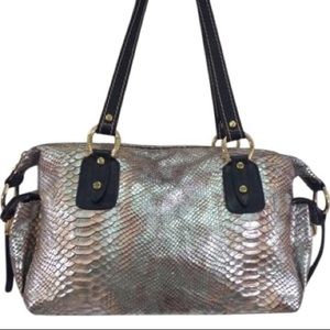 Marino Orlandi Metallic Python Satchel - Silver